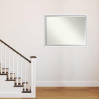 Amanti Art White Wall Mirror 32x42 Morgan White Blue Rectangle Bathroom Mirror for Wall Decor Living Room, X-Large Modern Wood Frame, Hangs Horizonally and Vertically, Bathroom Decor, Beveled Edge