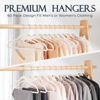 HOUSE DAY Ivory Velvet Hangers 60 Pack, Non Slip Clothes Felt Hanger Heavy Duty for Coat, Premium Slim Space Saving Suit Hangers for Closet Organizer, 360° Rotating Silver Hook