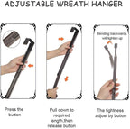 Wreath Hanger (Bronze-1 Pack) - Stainless Steel Adjustable Door Hanger for Front Door, 15-24inch, 20lb Weight Capacity