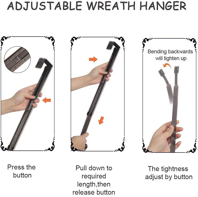 Wreath Hanger (Bronze-1 Pack) - Stainless Steel Adjustable Door Hanger for Front Door, 15-24inch, 20lb Weight Capacity