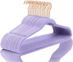 MIZGI Premium Velvet Hangers (60 Pack) Heavy Duty - Non Slip Felt Hangers - Velvet Suit Hanger Light Purple - Rose Gold Hooks,Space Saving Clothes Hanger