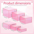 Geelin 6 Pack Acrylic Risers for Display Acrylic Cube Boxes Risers Display Stands with Hollow Bottoms Decorative Stand for Jewelry Candy Table Decor 6 Sizes(Pink,3 to 8 Inch,Square)