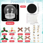 24 Sets Christmas Plastic Snow Globes Kit Includes 24 Clear Snow Globe, Mini Black Top Hats and Sticker for Ornaments DIY Crafts Fillable Snow Globes Home Winter Christmas Decoration