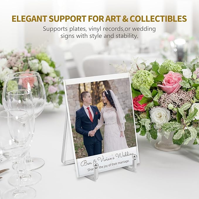 Plate Holder Easel Display Stand - 4.5 inch Metal Plate Stands for Display - Tabletop Picture Stand - Silver Iron Easels for Display Pictures | Photo Frames | Book | Decorative Plates | Plaque -2 Pack
