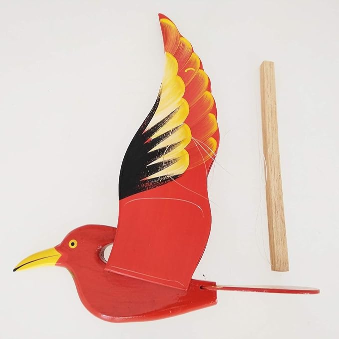 WitnyStore Wooden Bird Mobile 24" Red Hoopoe Woodpecker Hand Made Painted Wood Flapping Wing Birds Hanging Ceiling Decor Wind Chimes Handcrafted Art Animal Decorative Collectible Décor Gifts Souvenirs