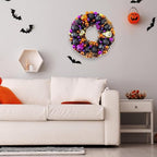 HipTree 13.8 Inch Halloween Ball Wreath for Front Door with Lights, Lighted Cute Treat-or-Trick Door Wreath Ball Ornament for Halloween Indoor Decorations Centerpiece Party Holiday Wall Home Decor