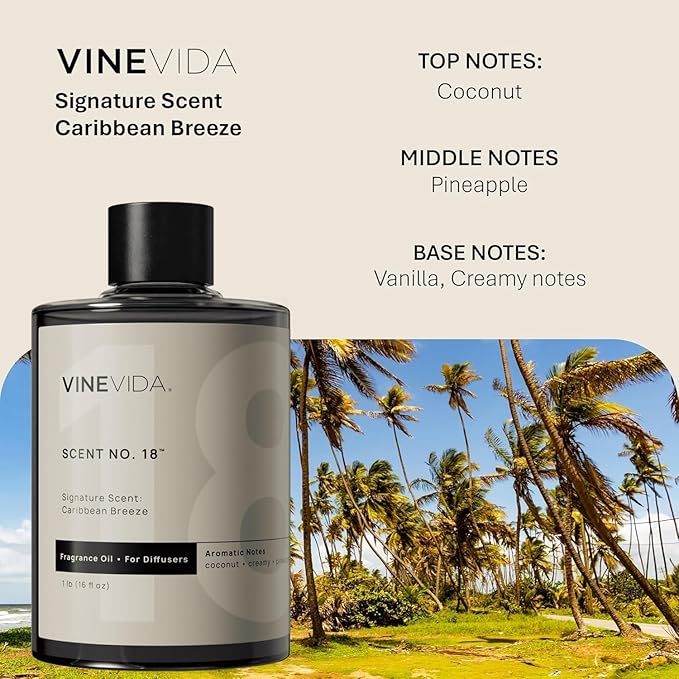 VINEVIDA Caribbean Breeze Fragrance Oil for Cold Air Diffusers - (16 Fl Oz) - Essential Oils for Diffuser Oil Refill & Air Freshener Room Spray