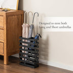 MyGift 17 Inch Freestanding Entryway Umbrella Rack or Cane Holder with Shelf for Small Umbrellas in Decorative Modern Matte Black Metal Geometric Cutout Design