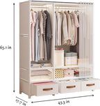 Portable Closet,Portable Closets for Hanging Clothes,Japanese Style Wardrobe Clothing Rack with 3 Drawers,1 Hanging Rods and 2 Storage Shelves,43.3" L x 17.7" W x 65.1" H,White