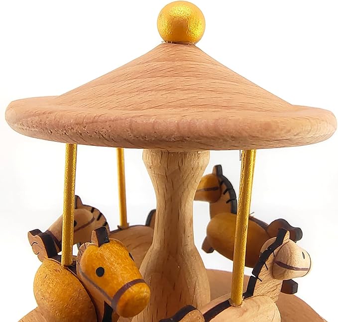 Mini Carousel Music Box, Palm Sized Carousel Music Box, Small Wooden Mechanical Music Box, for Friend Mother Grandmother