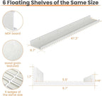 upsimples Floating Shelves for Wall, 47.3 Inch Shelves for Decor Storage Set of 6, Wall Mounted Wood Shelf for Bedroom, Living Room, Bathroom, Kitchen, Long Picture Ledge Shelves, White