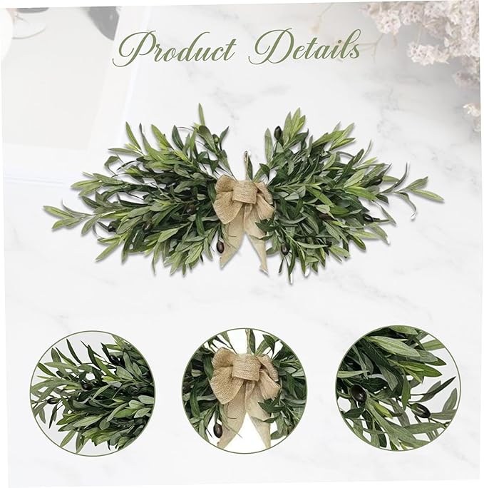 Greenery Garland Swag, 60cm Artificial Olive Branches Swags with Bow, Rustic Eucalyptus Garland Wreaths for Wedding Arch Party Wall Home Decorations