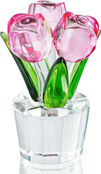 3.2 * 2in Crystal Pink Rose Flower Figurine Romantic Gifts for Wife Girlfriend Mom on Birthday Wedding Home Decorations