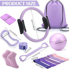 Pilates Ring Circle Set 18 Pcs Exercise Equipment Accessories for Women Workouts Pilates Ball Stretching Strap Magic Circle Yoga Ring Gym Back Bag Resistance Band Anti Slip Socks