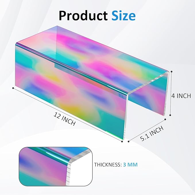 Sezanrpt Acrylic Shelf Riser 12x5.1x4 pack of 2, Iridescent Acrylic Stand for Funko Pop, Collectibles, Brand Store, Home Storage Organizer, 12x5.1x4 Inch