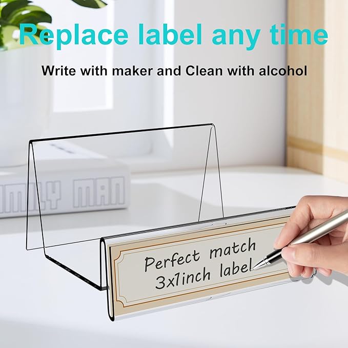 Boloyo Acrylic Display Stand with Sign Plate, 6PC Clear Display Easel Wallet Display Riser Holder, Acrylic Perfume Display Holder for Displaying Wallet, Figure , Cosmetic, Jewelry ,Makeups, Glasses (Small, 6PC)