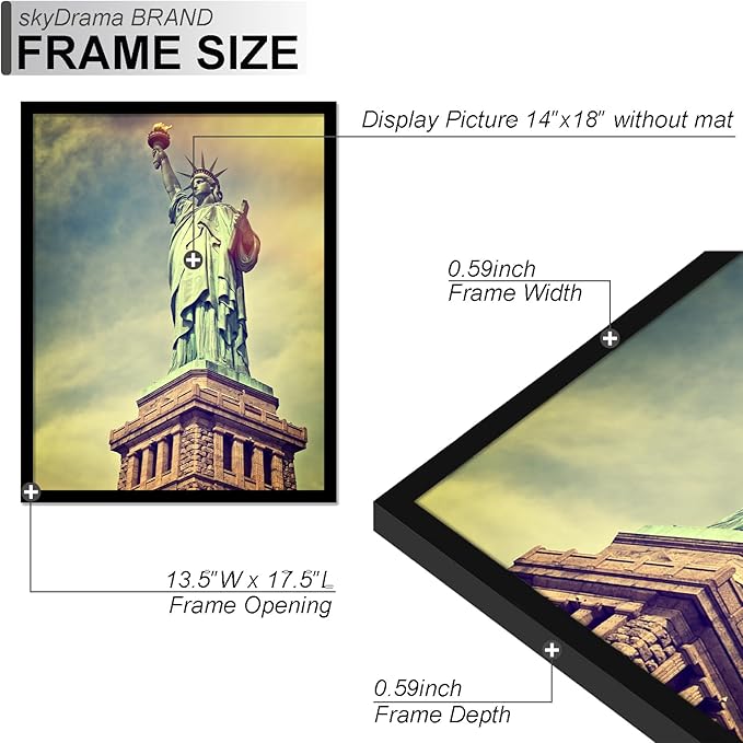 100% Solid Wood 14x18 Picture Frame Set of 3, Black Frame for 14 x 18 Inch Picture Poster Photo, Light Weight 14 by 18 HQ Matte Black Frame for Wall - 3 Pack/Black/14 x18