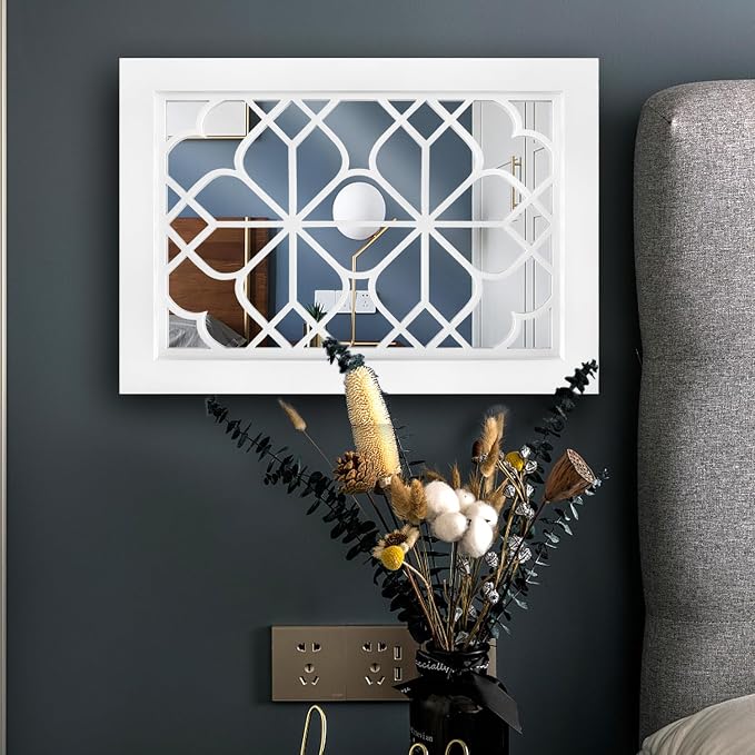 Wocred Set of 2 Rectangular Wall Mirror,Gorgeous Rustic Farmhouse Accent Mirror,White Color Entry Mirror for Bathroom Renovation,Bedrooms,Living Rooms and More(11”x15”)