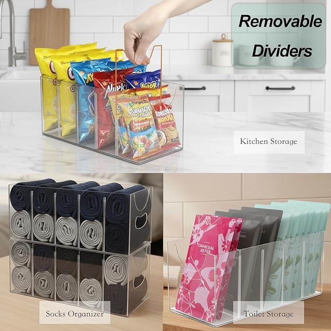 4-Pack Belt storage Organizer for Closet with Removable Dividers - 5 Compartments & Handles Drawer organization and storage for underwear, Socks, and Bow Ties Acrylic Belt Organizers (4)