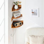 Demigo Corner Shelf Wall Mount Set of 3, Solid Acacia Wood Round Floating Corner Shelves for Storage and Display, Hanging Wood Shelves for Bedroom, Kitchen, Living Room, Bathroom (Brown)