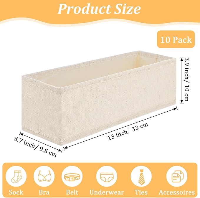 10 Pcs Mini Foldable Clothes Drawer Organizer, Fabric Drawer Organizer for Nursery, Small Drawers Fabric Organizers for Clothing, Sock Underwear Bra Belt Tie Scarves Drawers, Light Beige