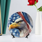 Decorative Plates, Eagle and American Flag Patriotic Display Plate for Home Office Kitchen Table Decor Porcelain Plates 8 Inch, Birthday Gifts