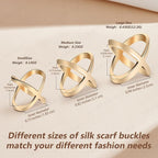 SYWDUDUCLT Scarf Ring for Women's Shawl, Silk Neckerchief, Tshirt, Gold/Sivler, S/M/L, 2 Pcs