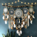Set of 5 Boho Large Moon Dream Catcher Wall Hanging, Camel | Vintage Wedding Decor, Home Decorations, Wall Decor