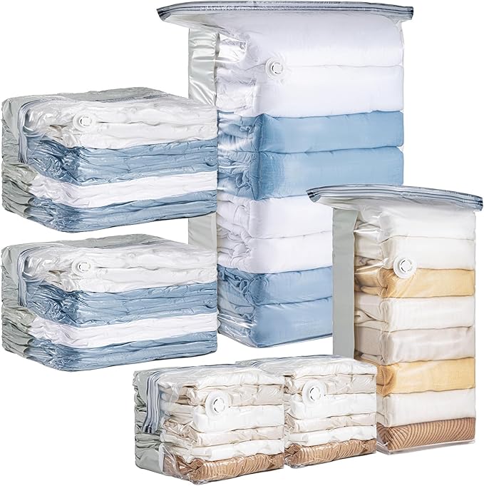6 Pack Vacuum Storage Bags, Cube Combo (3 Jumbo+3 Medium), Vacuum Seal Bags for Clothing, Bedding, Blanket, Space Saving Closet Organization