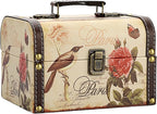 ELLDOO Decorative Treasure Chest Box, Wooden + PU Leather Storage Box for Jewelry Trinkets, Keepsakes box for Girls Women Gifts (Bird + Flower Pattern)