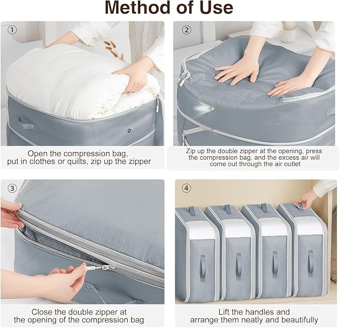 DIMJ Comforter Storage Bag - 110L Large Capacity Ultra Space Saving Self Compression Organize for Duvet, Pillow, Bedding, Blanket Sheet Storage Organizer Nylon Compression Bag for Storage