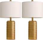 PoKat 23" Brass Gold Ceramic Table Lamps for Living Room, Retro Warm Gold Lamps for Night Stands, Vintage Bronze Decorative Lamps for Bedroom, Antique Gold Brown Nightstand Lamps for Home Decor