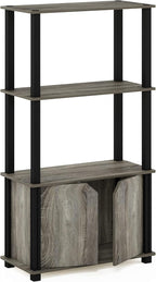 Furinno Brahms 4-Tier Multipurpose Bookcase/Bookshelf/Display Shelf/Display Rack with Door, French Oak Grey/Black