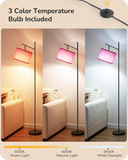 EDISHINE Modern Floor Lamps for Living Room, 64.7" Minimalist Standing Lamp with 3 Color Temperatures Bulb & Adjustable Linen Shade, Foot Pedal Switch, Arc Tall Lamp for Office Bedroom, Pink