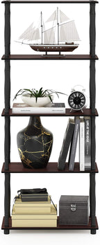 Furinno TURN-S-TUBE Storage Shelves, 5-Tier Book Shelf, Corner Shelf, Toolless Open Shelves, Classic Tubes, for Organization and Storage, Living Room, Garage, Home Office, Dark Cherry
