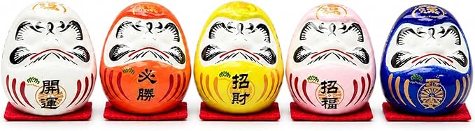 LOGOFUN 5PCS Small Daruma Figurine Japanese Daruma Doll Set Ceramic Good Luck Daruma Statue for Indoor Home Car Desktop Decor - No Eyes 4.5CM