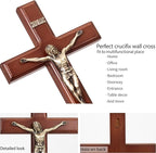 ARCHOBAN Crucifix Wall Cross Catholic, 12 Inch Wooden Cross with Jesus Christ for Home Decor - Brown + Antique Brass