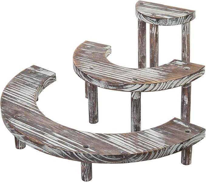 MyGift 3 Tier Rustic Dessert Stand, Torched Wood Semicircle Cupcake Display Risers