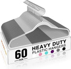HOUSE DAY Heavy Duty Plastic Hangers 60 Pack, Non Slip Clothes Hangers with Rubber Pads and 360° Hook - Thin 0.2 Inch, Space Saving Coat Hanger Grey, Closet Organizer for Shirt, Pants, Suit, Skirt