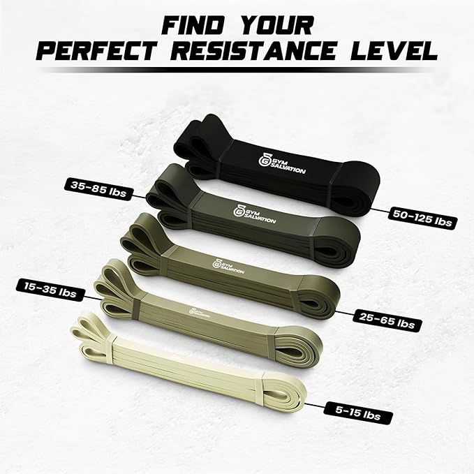 Gym Salvation Resistance Bands Set, 5 Pull Up Assist & Strength Training Bands, Durable Powerlifting & Workout Loops with Carry Bag - Black and Military Green Shades