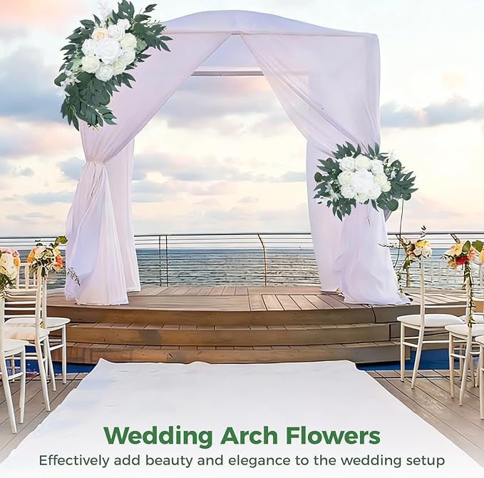 2 Pcs White Wedding Arch Flowers Set, Large 23.6 in & Small 15.7 in Artificial Floral Swag for Outdoor Wedding Decorations, Pre-Assembled for Easy Installation, Polyester Flowers for Longevity