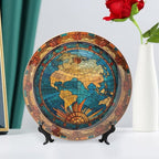 Decorative Plate for Home, Vintage Map of The World Stained Glass Print Tray for Table Display, Ceramic Dinner Plate Living Room Decor, Gifts for Adventure Lover Wanderlust, 10 Inch