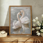 Framed Vintage Swan Canvas Wall Art, Romantic White Swan Paintings Wall Decor, Rustic Animal Pictures Prints Farmhouse Home Decor for Living Room Bedroom 16x24 inch
