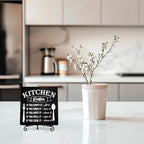 DETIHO Funny Kitchen Decor, Rustic Kitchen Decorations Wood Sign with Iron Stand, Black Wooden Box Sign for Home Dining Room - G05