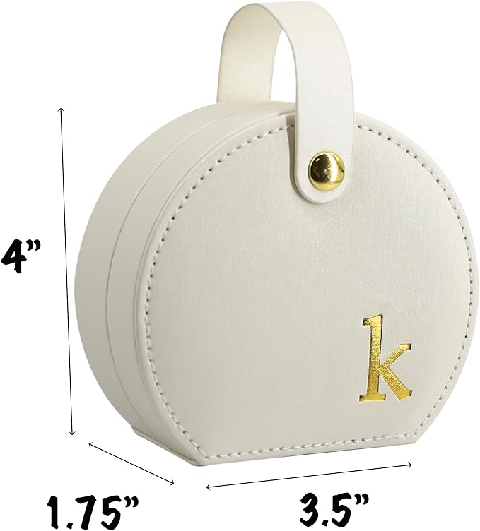 COLLECTIVE HOME - Travel Jewelry Case, Elegant Half-Moon Design with Gold Monogram, Detachable Handle, Personalized Accessory Organizer, Gift for Fashion-Forward Women and Teens (k)