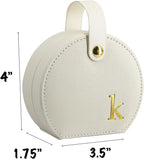 COLLECTIVE HOME - Travel Jewelry Case, Elegant Half-Moon Design with Gold Monogram, Detachable Handle, Personalized Accessory Organizer, Gift for Fashion-Forward Women and Teens (k)