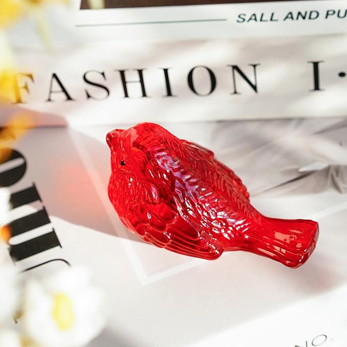 H&D HYALINE & DORA Crystal Handmade Red Bird Figurine Gifts for Bird Lovers Women Men Blown Glass Birds Collectible Figurines for Desk Table Home Office Decor