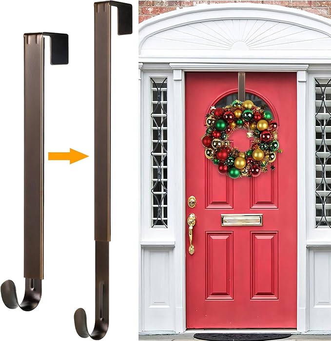 Wreath Hanger,Adjustable Length 14.9-25 Inch Metal Door Hanger,Wreath Hanger for Front Door 20 lbs Larger Christmas Wreaths Decorations Hook