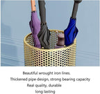 Umbrella Stands Hollowed-out Metal Umbrella Holder with Hooks,Umbrella Rack Modern Round Outdoor Hallway Entryway Umbrella Stand Rack (Color : Gold, Size : 50cm)