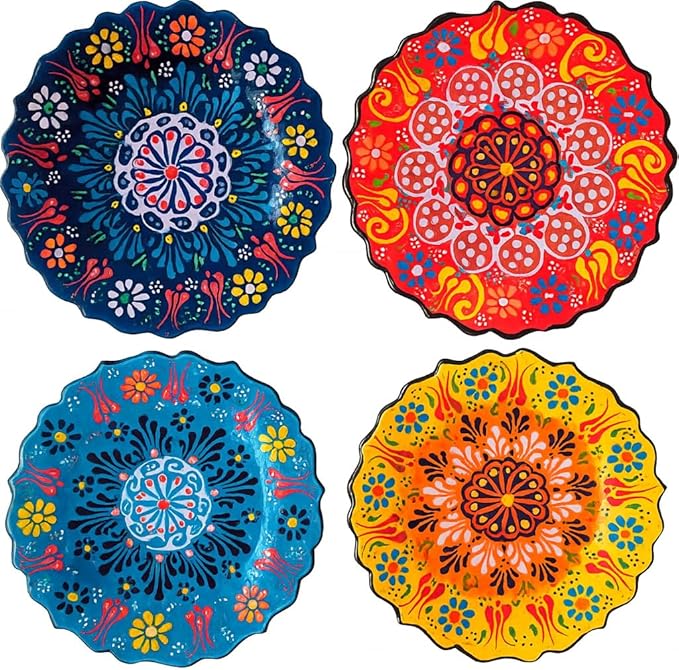 Turkish Handmade Ceramic Decorative Plate 7.08” (18 cm) – Hand-Painted Wall Hanging Art, Ottoman Anatolian Motif, Boho Mediterranean Home Decor Accent, Unique Artisan Craft Gift